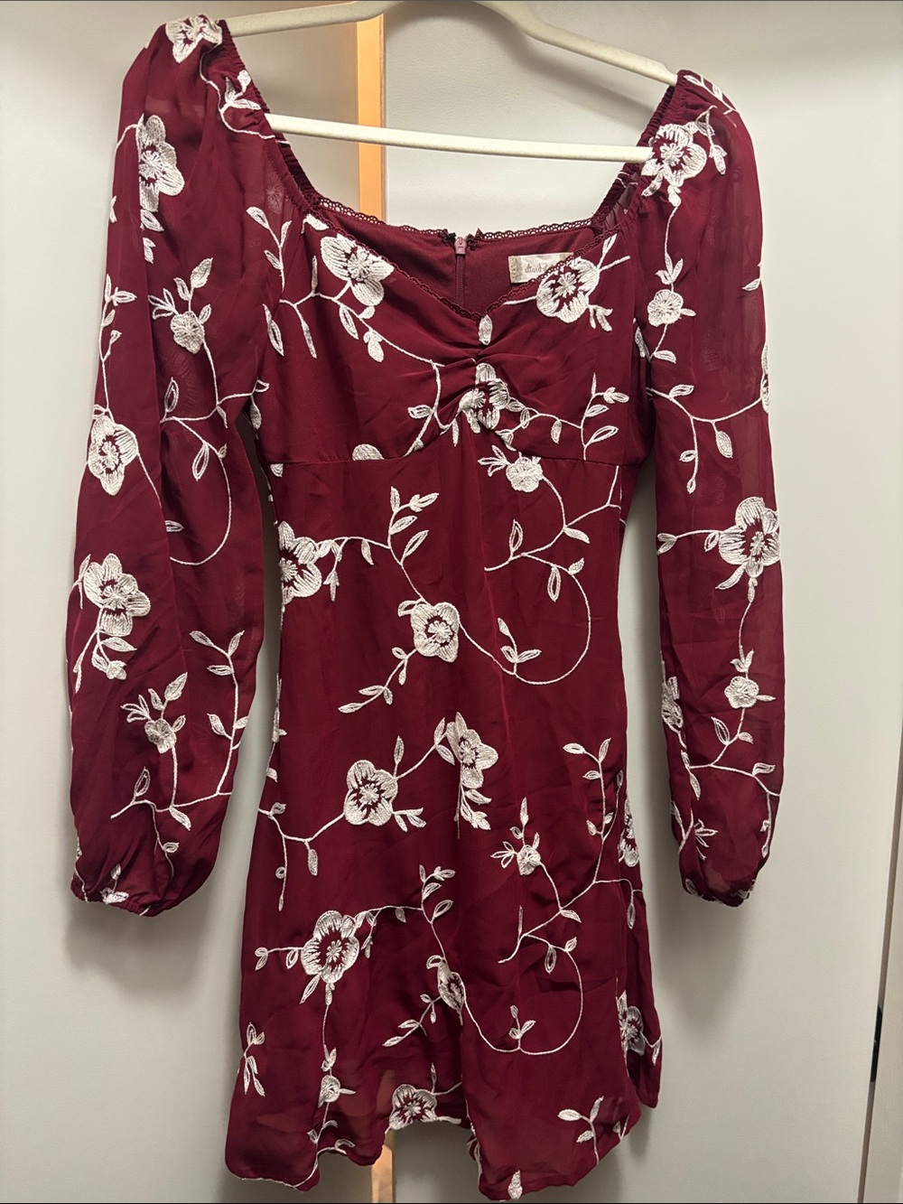 Altar’d State Women's Burgundy Floral Long-Sleeve Mini Dress